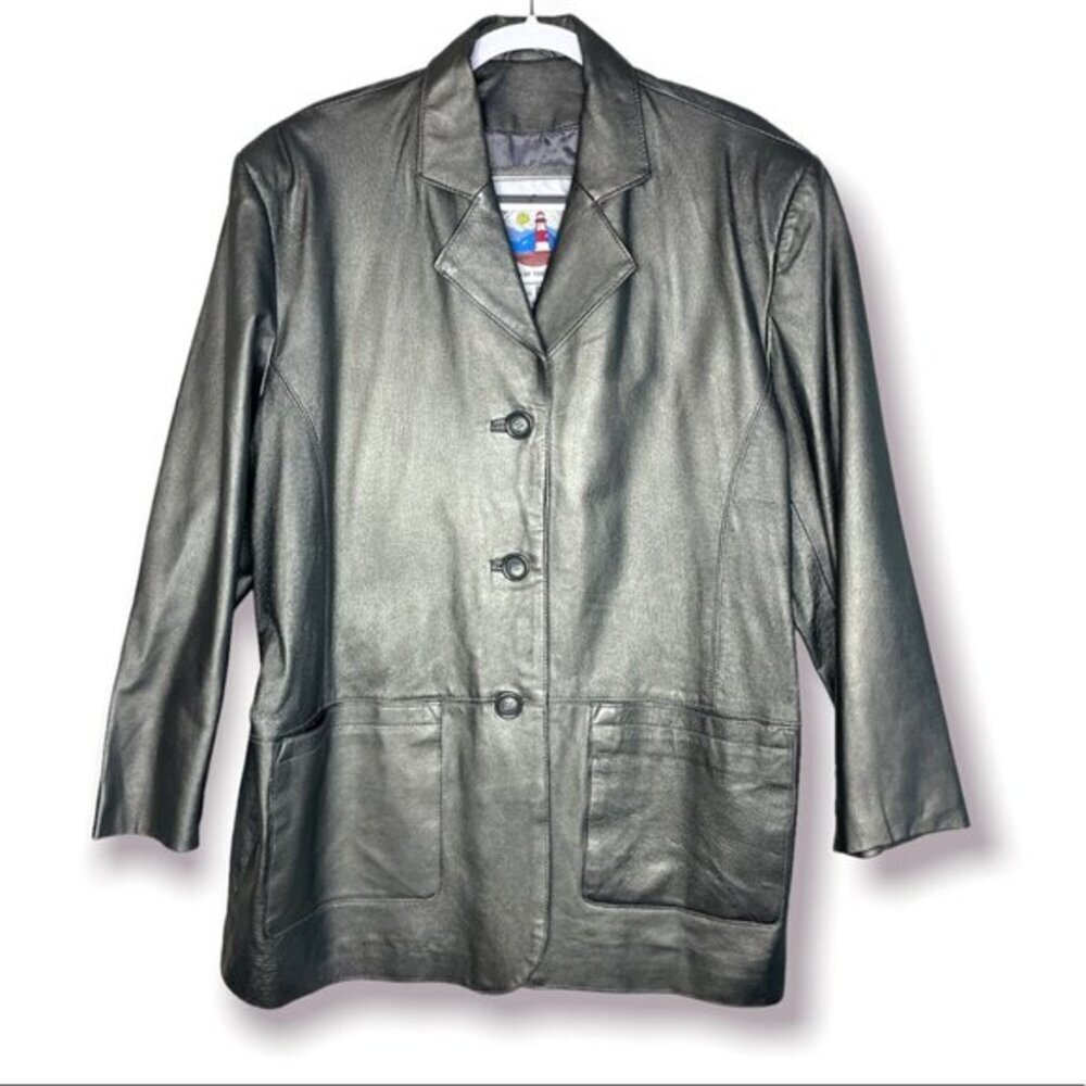 Vintage Atlantic Beach Division Tiger J LLC Womens Silver Leather Jacket Coat XL